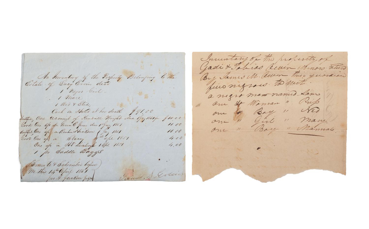 [SLAVERY & ABOLITION]. A group of 2 inventories listing enslaved individuals, comprising: