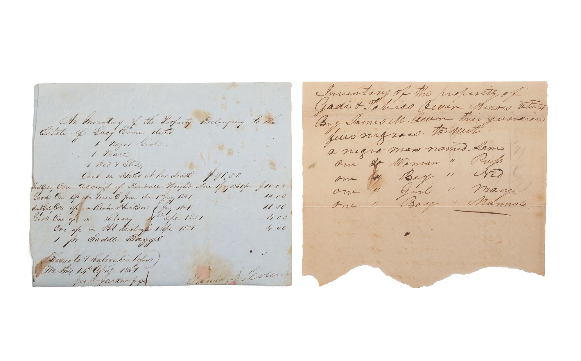 [SLAVERY & ABOLITION]. A group of 2 inventories listing enslaved individuals, comprising: