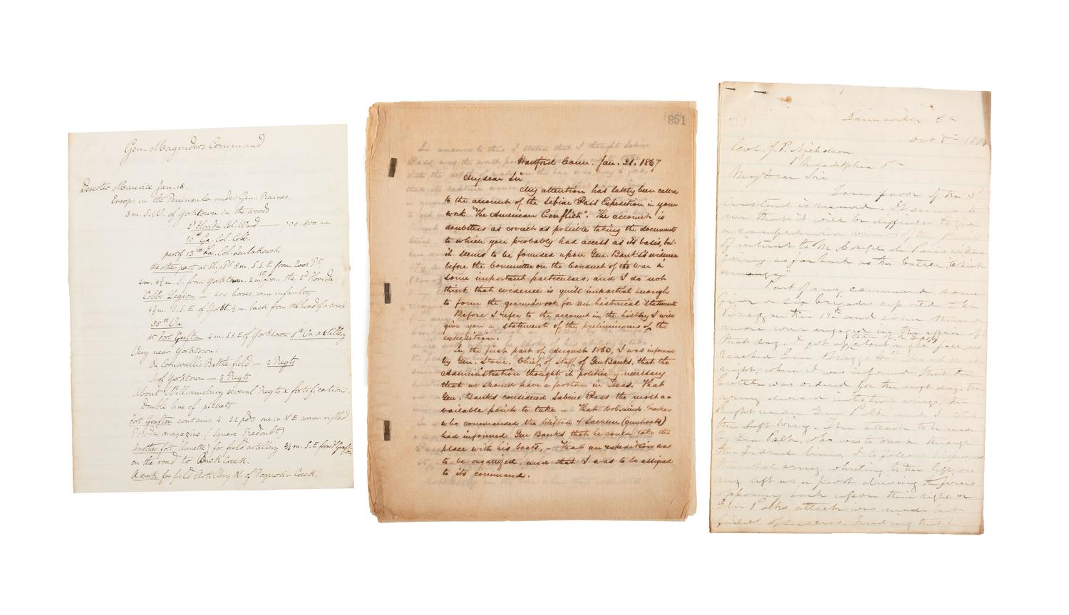 [CIVIL WAR]. Military reports, maps, post-war letters from Union and Confederate officers, and other papers gathered by Union Army officer Louis-Philippe-Albert d'Orléans, comte de Paris (1838-1894), while conducting research for his book History of the Civil War in America .