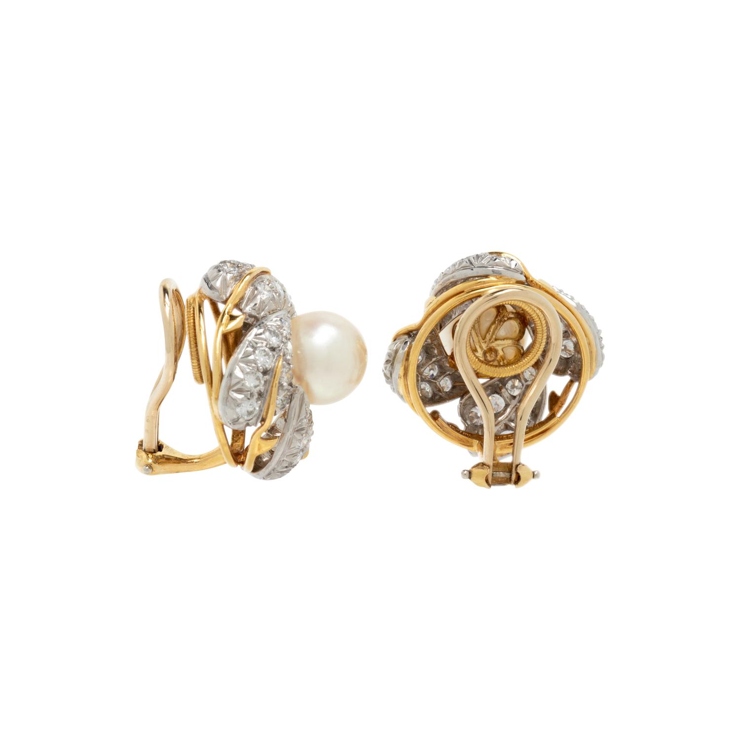 TIFFANY & CO., SCHLUMBERGER, CULTURED PEARL AND DIAMOND EARRINGS