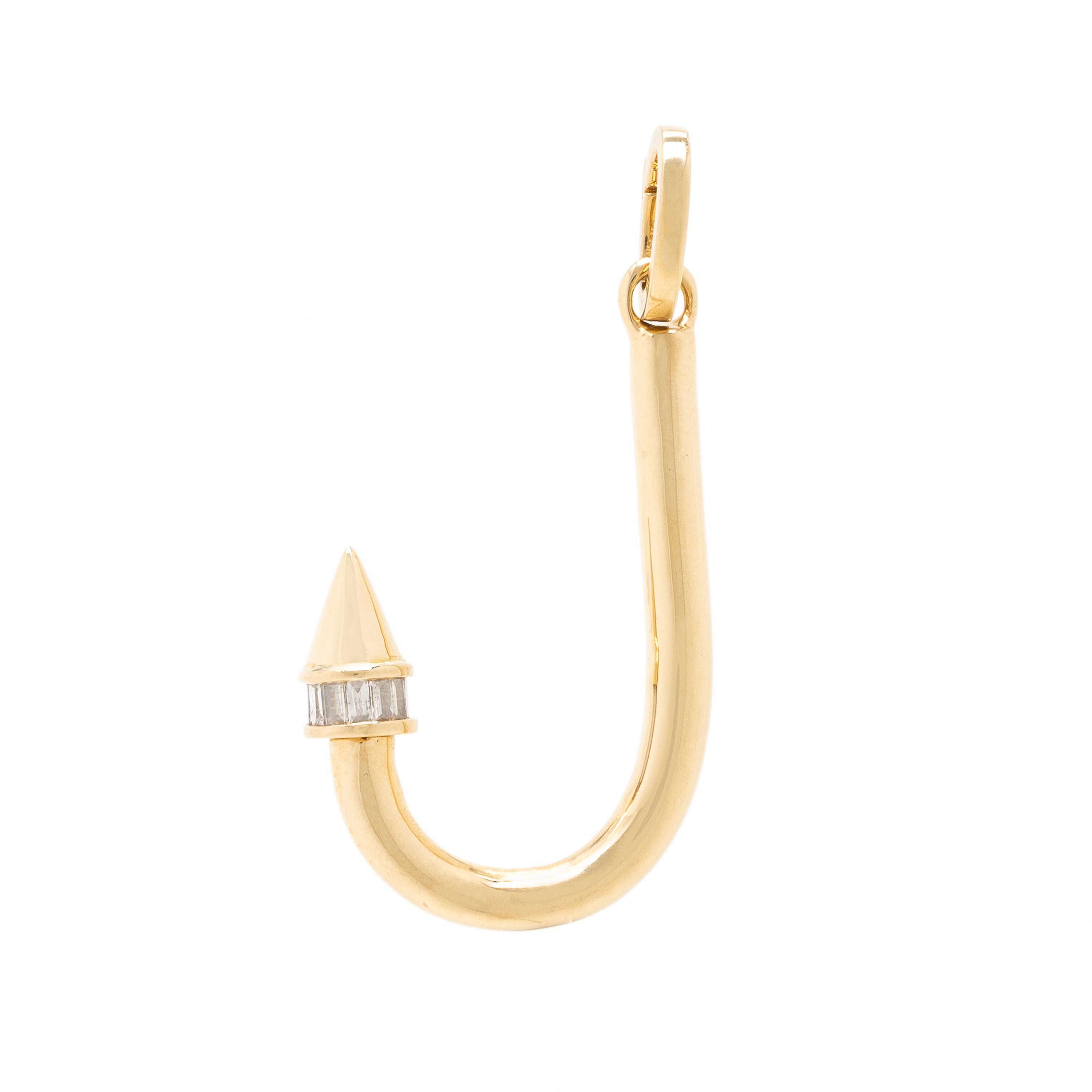 Adina Reyter, Yellow Gold and Diamond Fish Hook Pendant