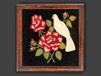 An American Embroidered Stumpwork Velvet Panel of Dove with Flowers