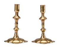 A Pair of English Brass Scalloped-Foot Candlesticks