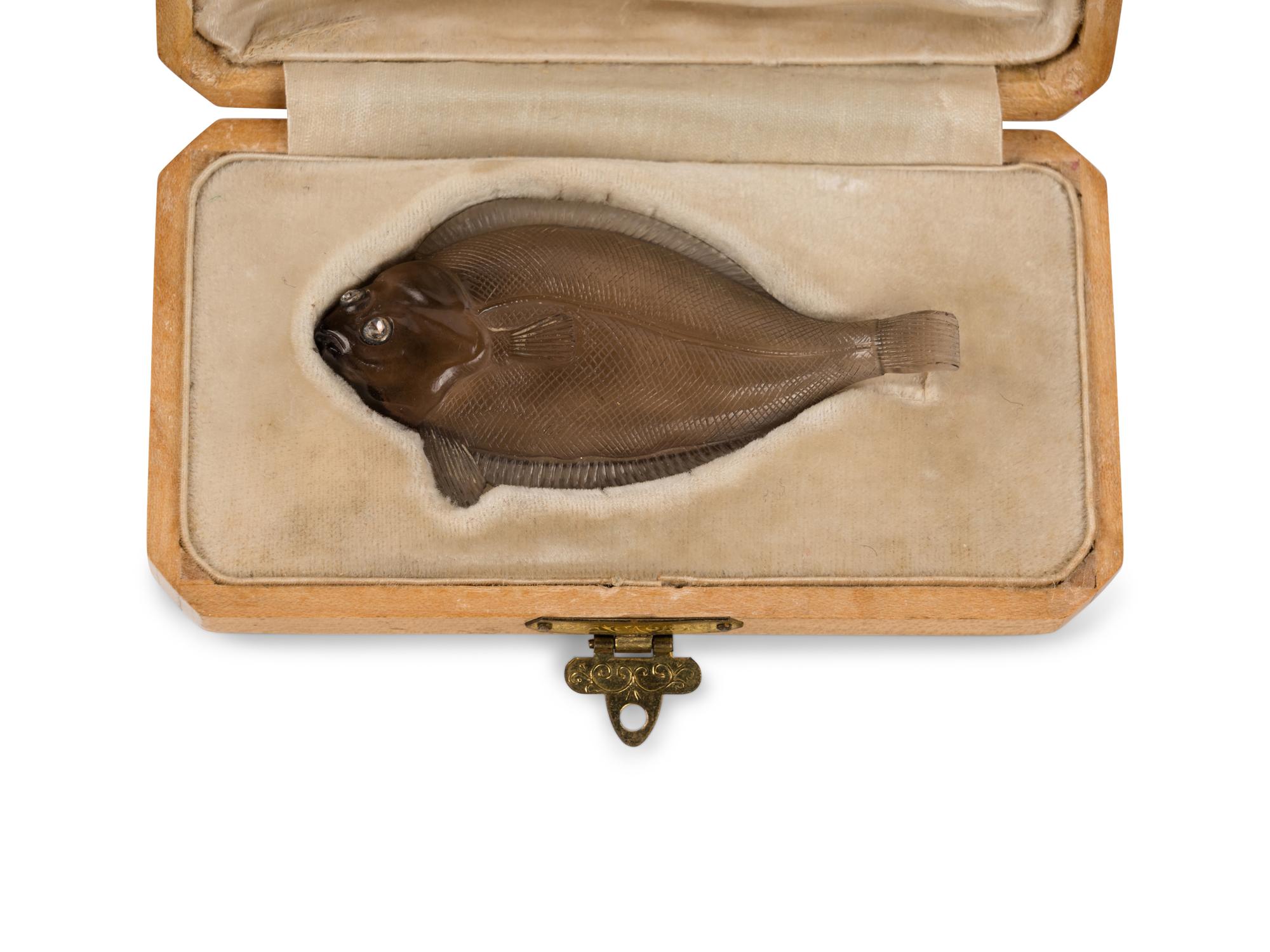 A Fabergé Carved Smoky-Quartz and Diamond-Inset Figure of a Fish