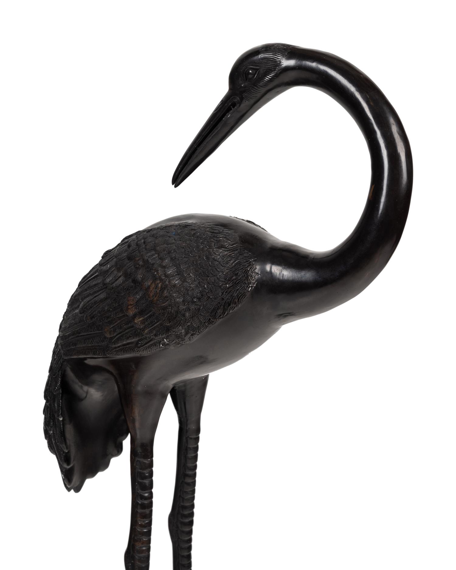 A Large Japanese Bronze Group of Two Cranes