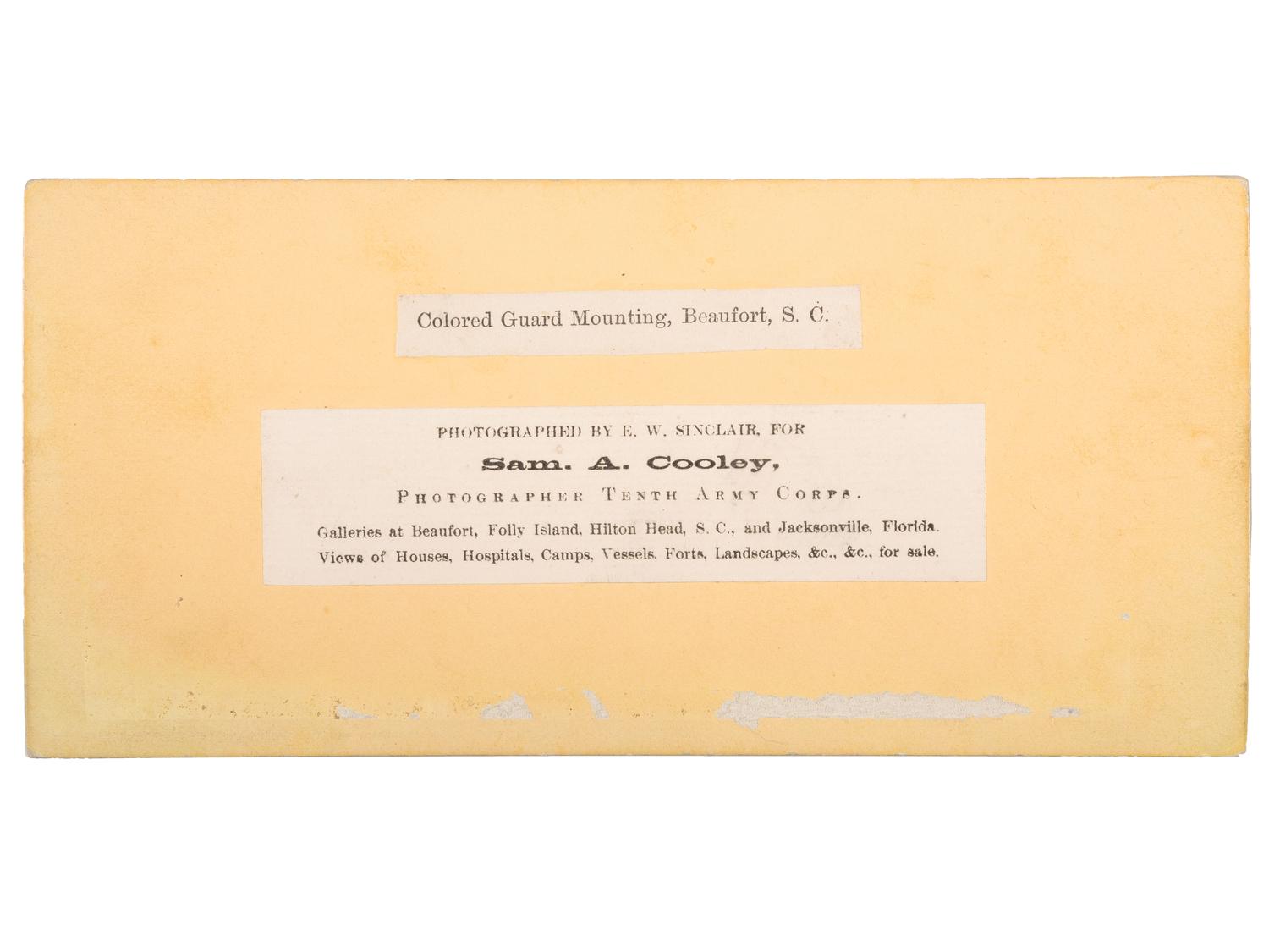 [CIVIL WAR]. SINCLAIR, E.W., photographer for Sam A. Cooley. Colored Guard Mounting, Beaufort, SC .
