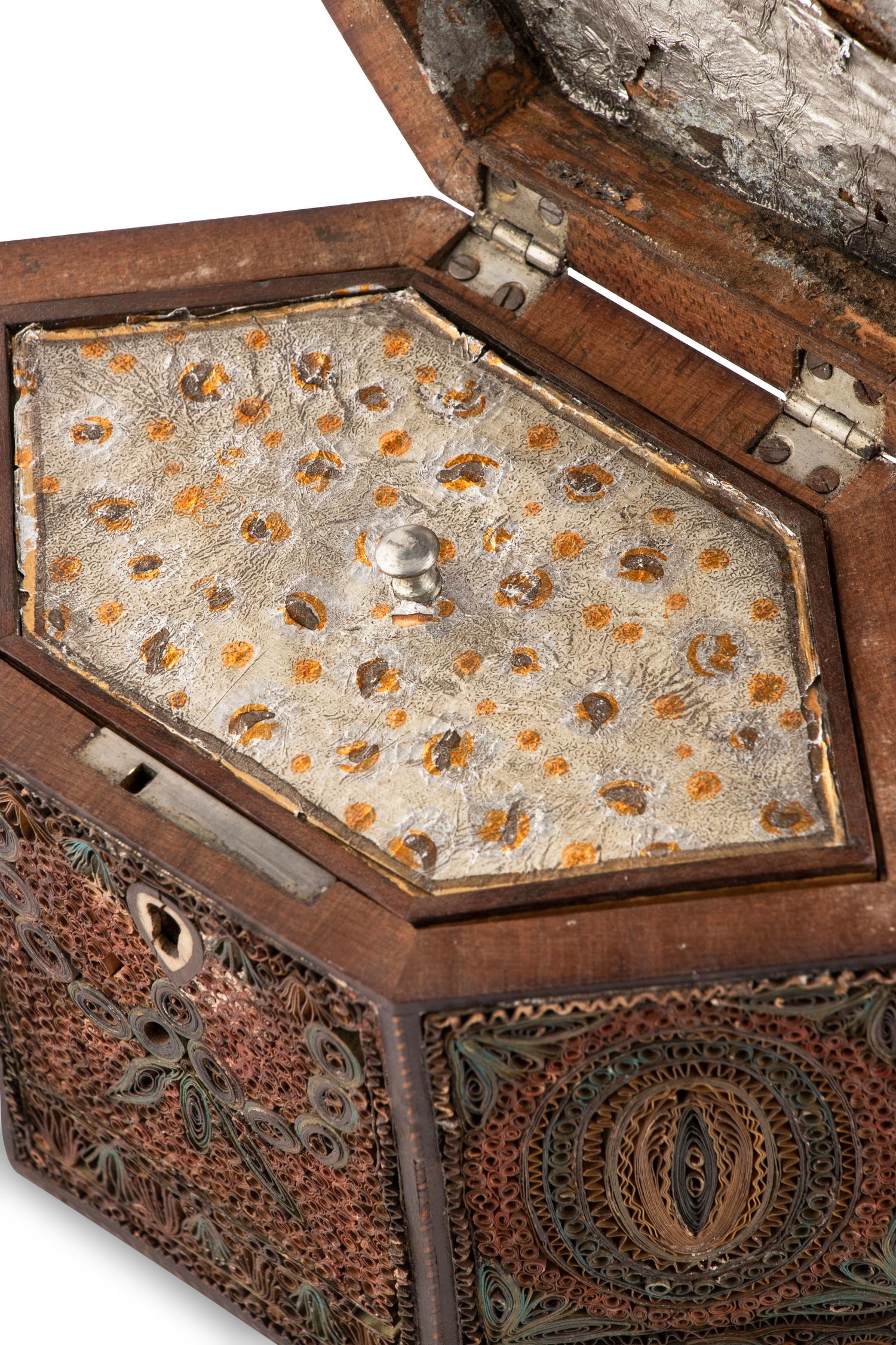 Two English Rolled-Paper Decorated Tea Caddies