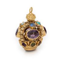 MULTIGEM AND YELLOW GOLD CROWN PENDANT