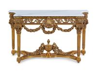A Louis XVI Style Giltwood Marble-Top Console Table