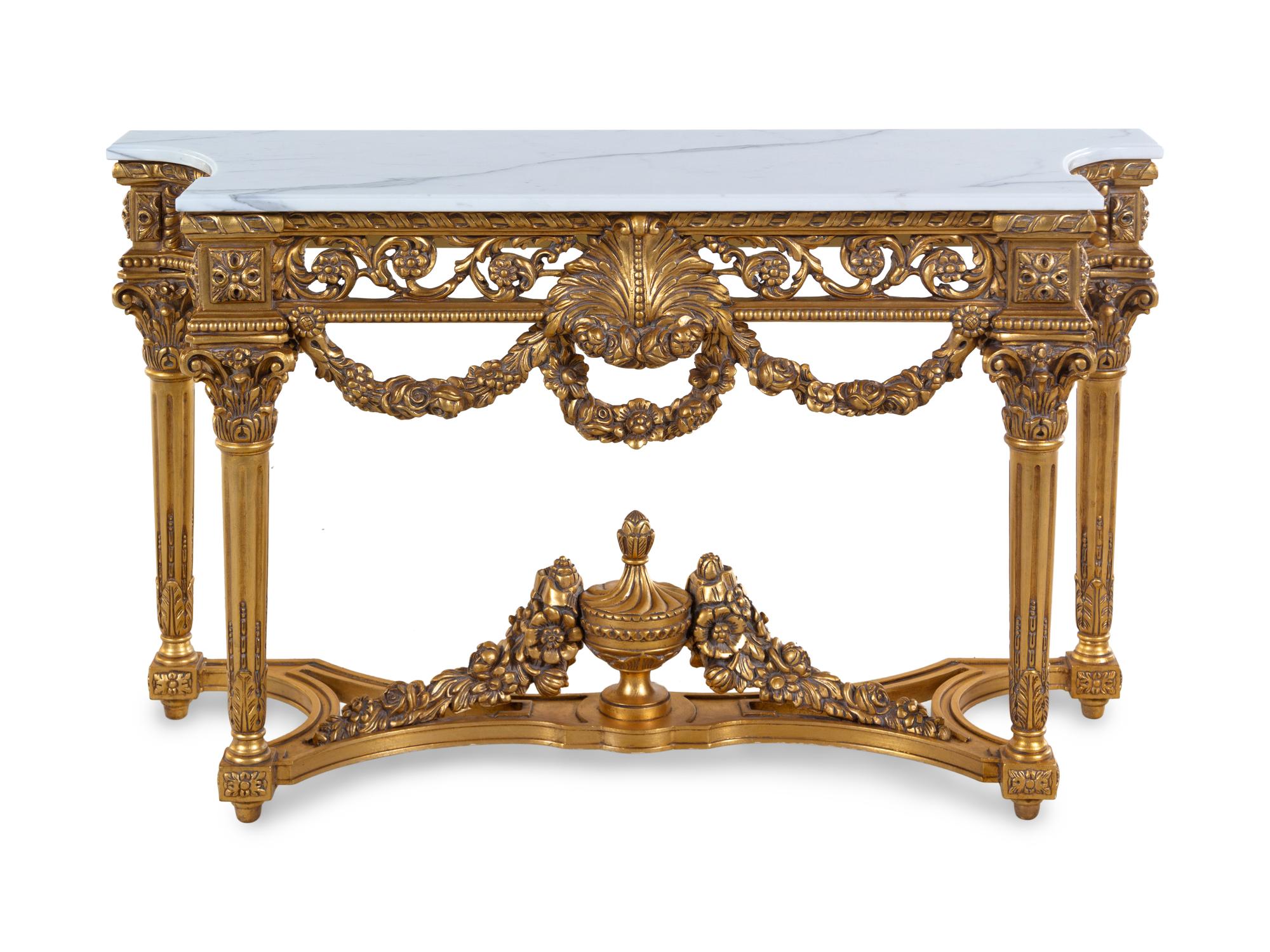 A Louis XVI Style Giltwood Marble-Top Console Table