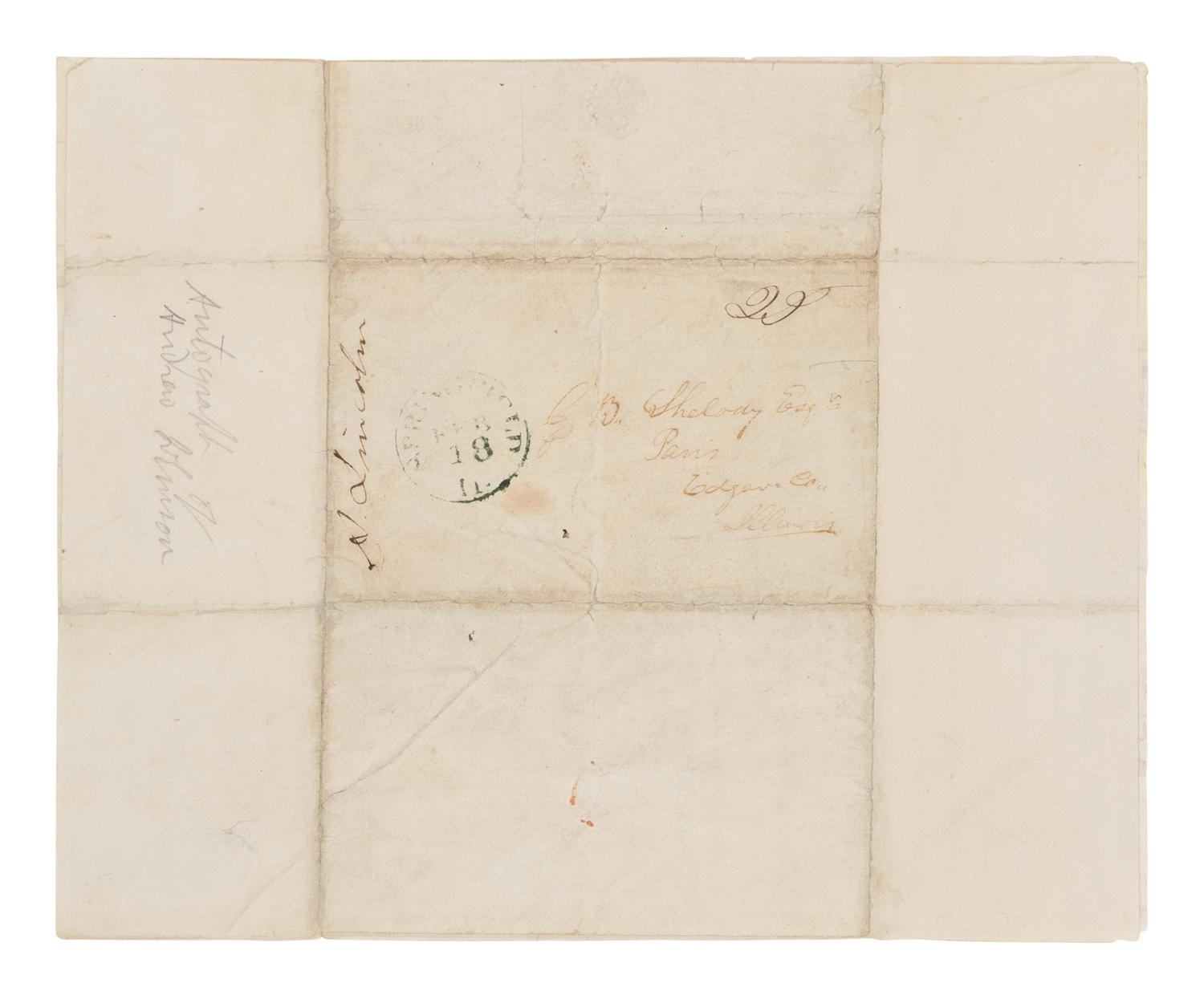 LINCOLN, Abraham (1809-1865). Autograph letter signed ("A. Lincoln") to Garland B. Shelody [sic Shelledy], Springfield, 16 February 1842.