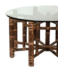 A McGuire Leather-Wrapped Bamboo Glass-Top Coffee Table