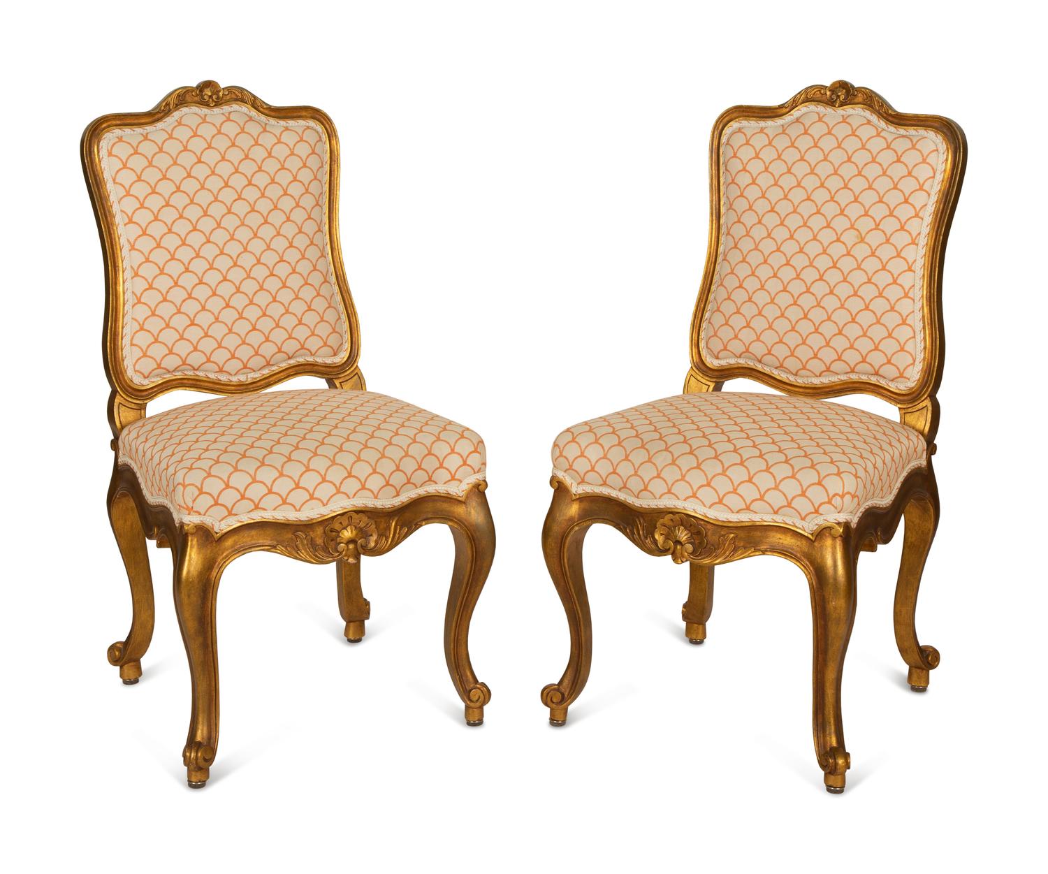 A Pair of Louis XV Style Carved Giltwood Side Chairs