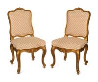 A Pair of Louis XV Style Carved Giltwood Side Chairs
