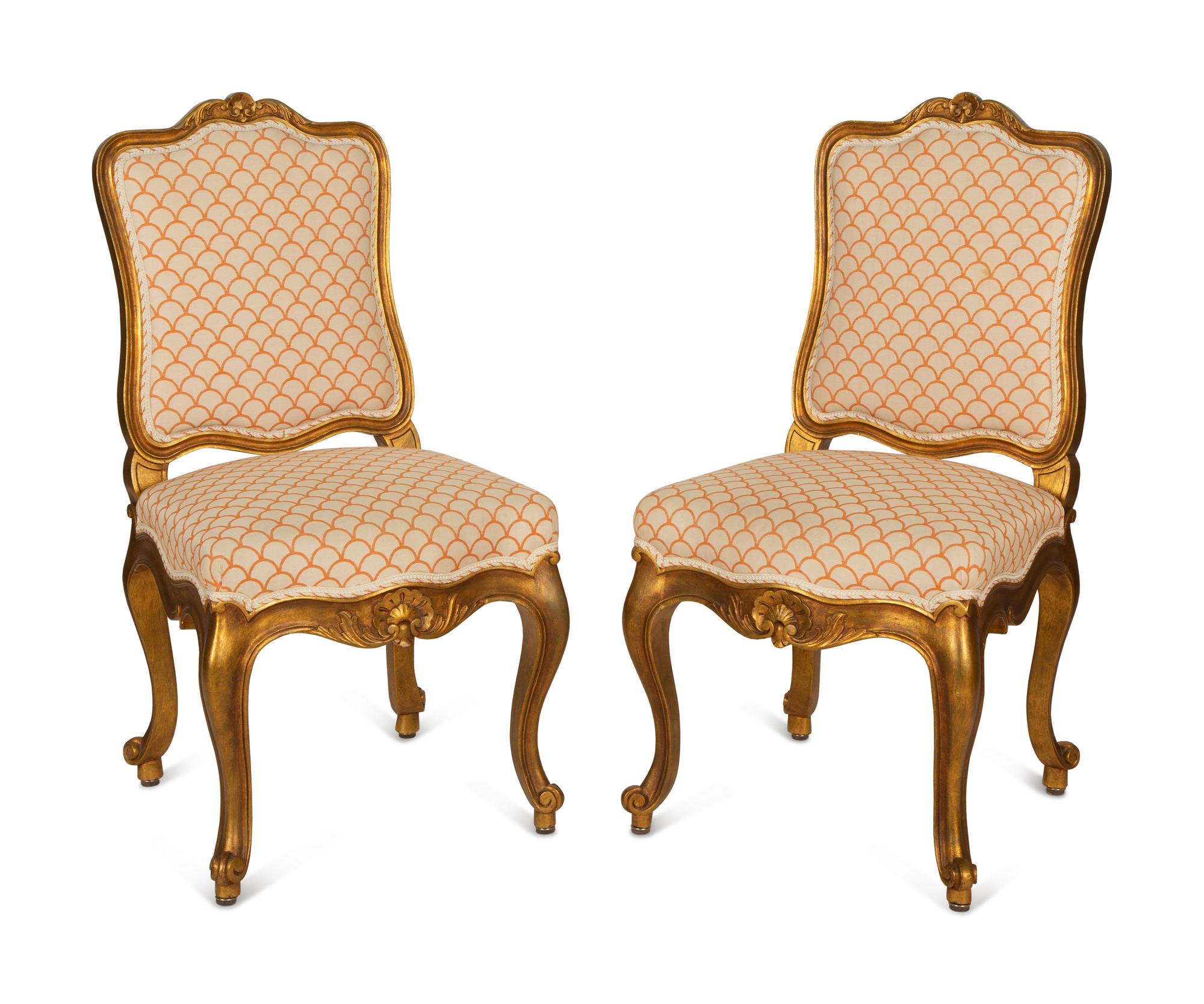 A Pair of Louis XV Style Carved Giltwood Side Chairs