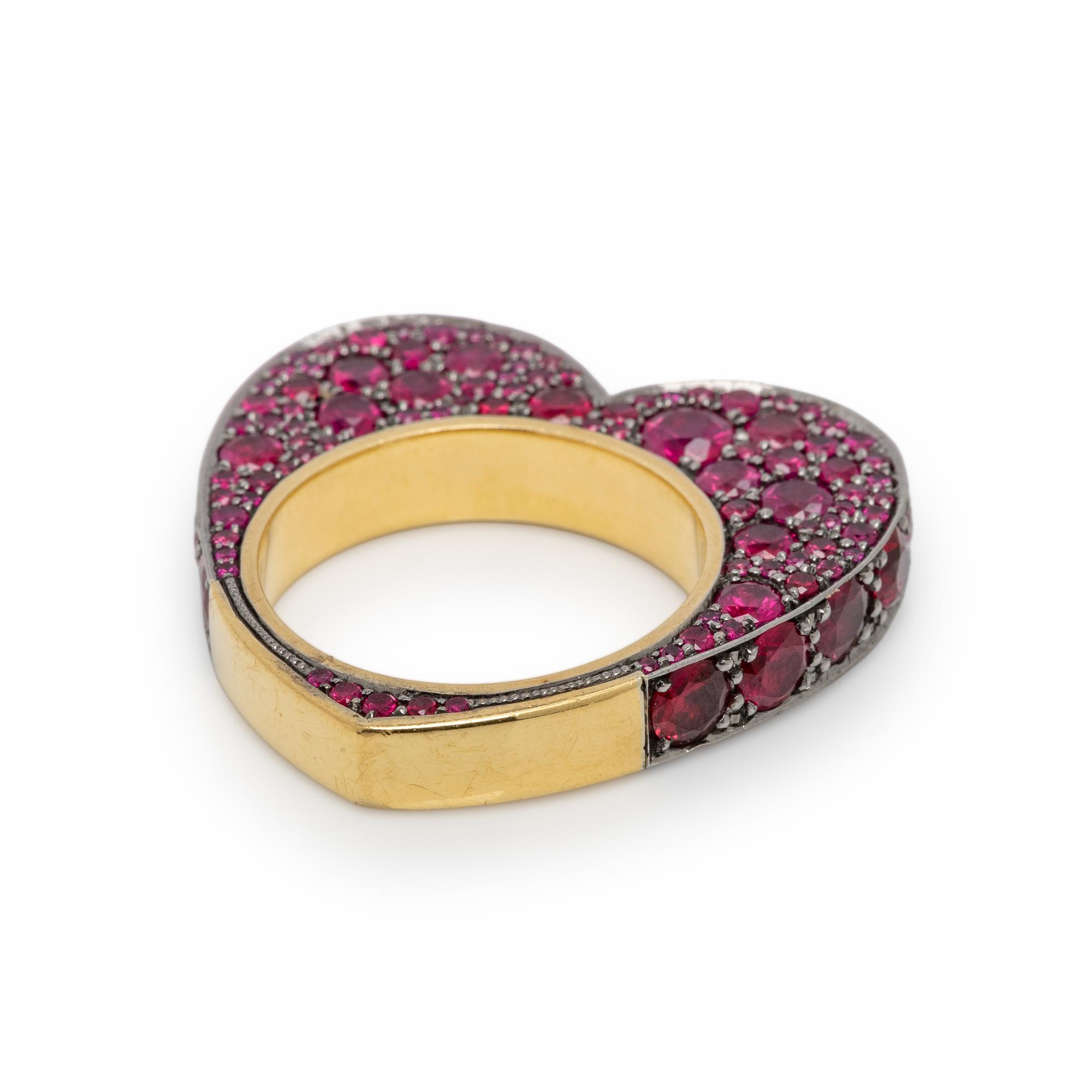 JESSICA MCCORMACK, RUBY AND BICOLOR GOLD HEART RING