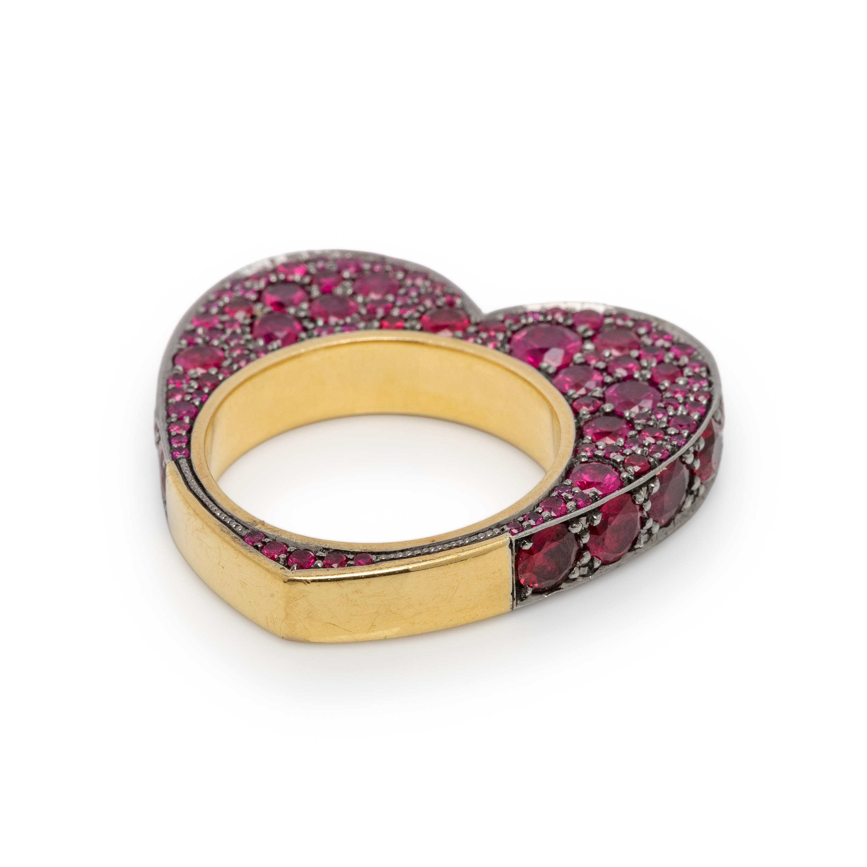 JESSICA MCCORMACK, RUBY AND BICOLOR GOLD HEART RING