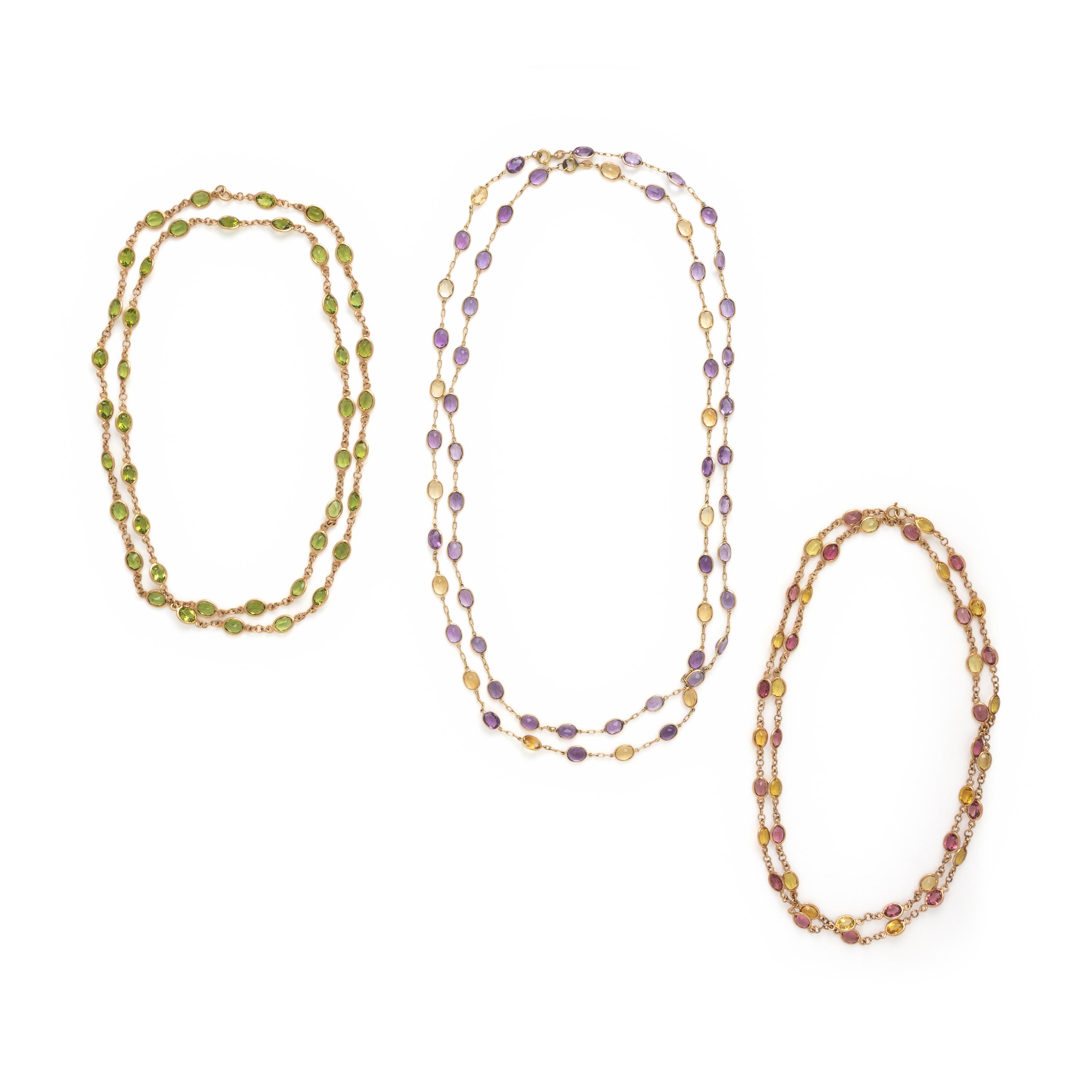 Collection of Multigem and Yellow Gold Necklaces