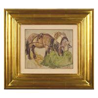 Leon Schulman Gaspard (American/Russian, 1882-1964) — Horses Feeding with Russian Bridles and Collars