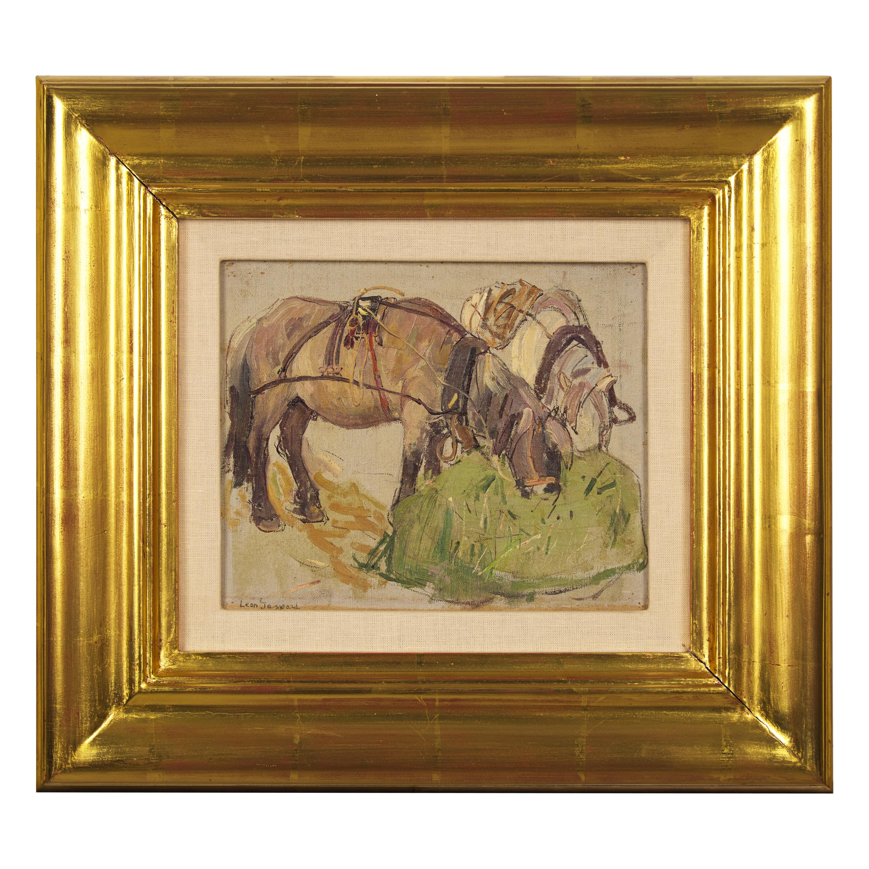 Leon Schulman Gaspard (American/Russian, 1882-1964) — Horses Feeding with Russian Bridles and Collars