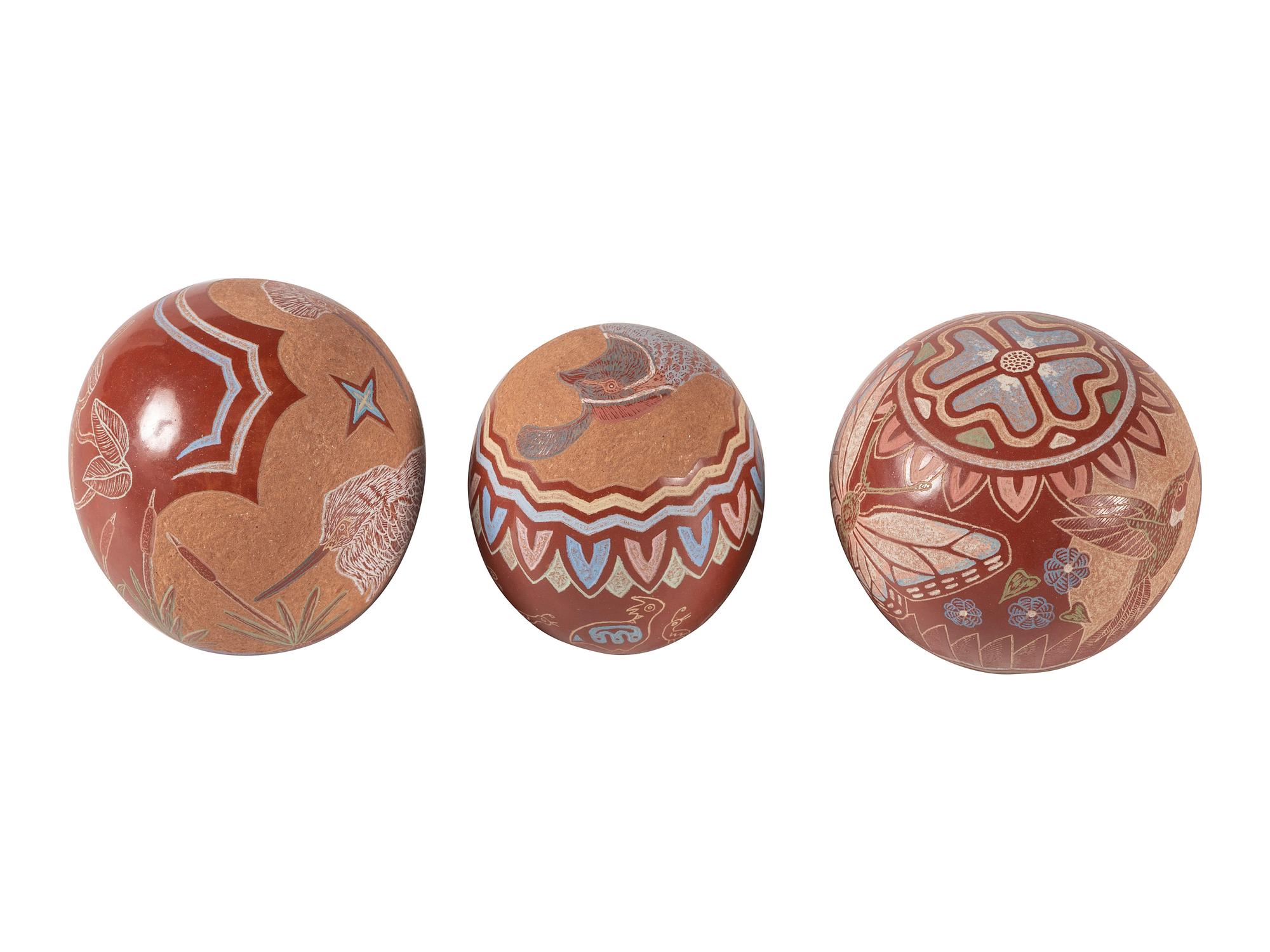 Trio of Miniature Sgraffito Pottery Seed Jars
