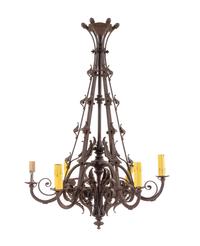 A Continental Wrought Iron Six-Light Chandelier