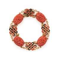 CORAL AND ENAMEL DEMI PARURE