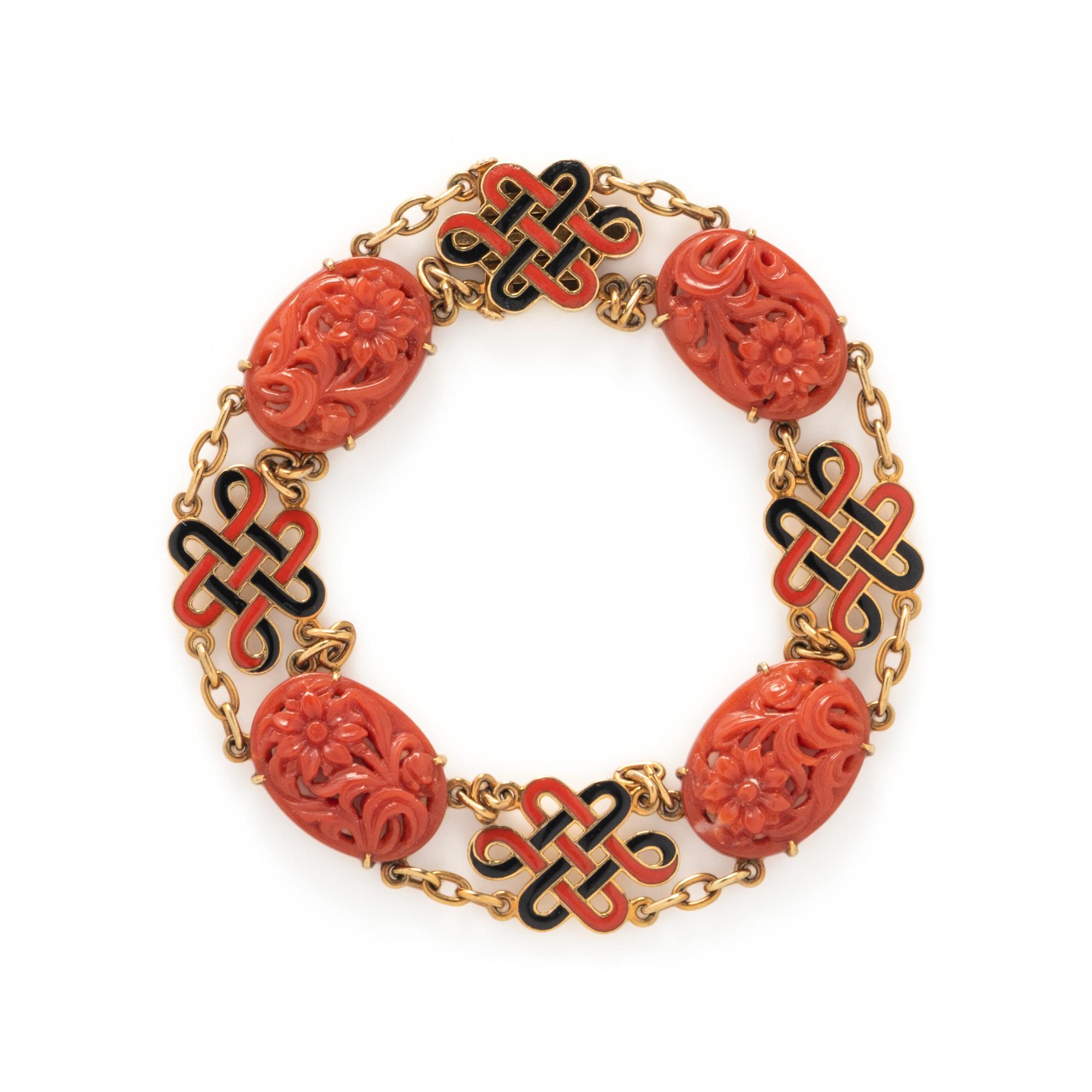 CORAL AND ENAMEL DEMI PARURE
