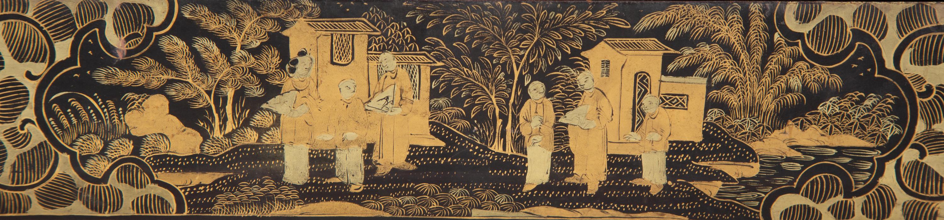 An English Chinoiserie Black and Gilt Laquer Game Box