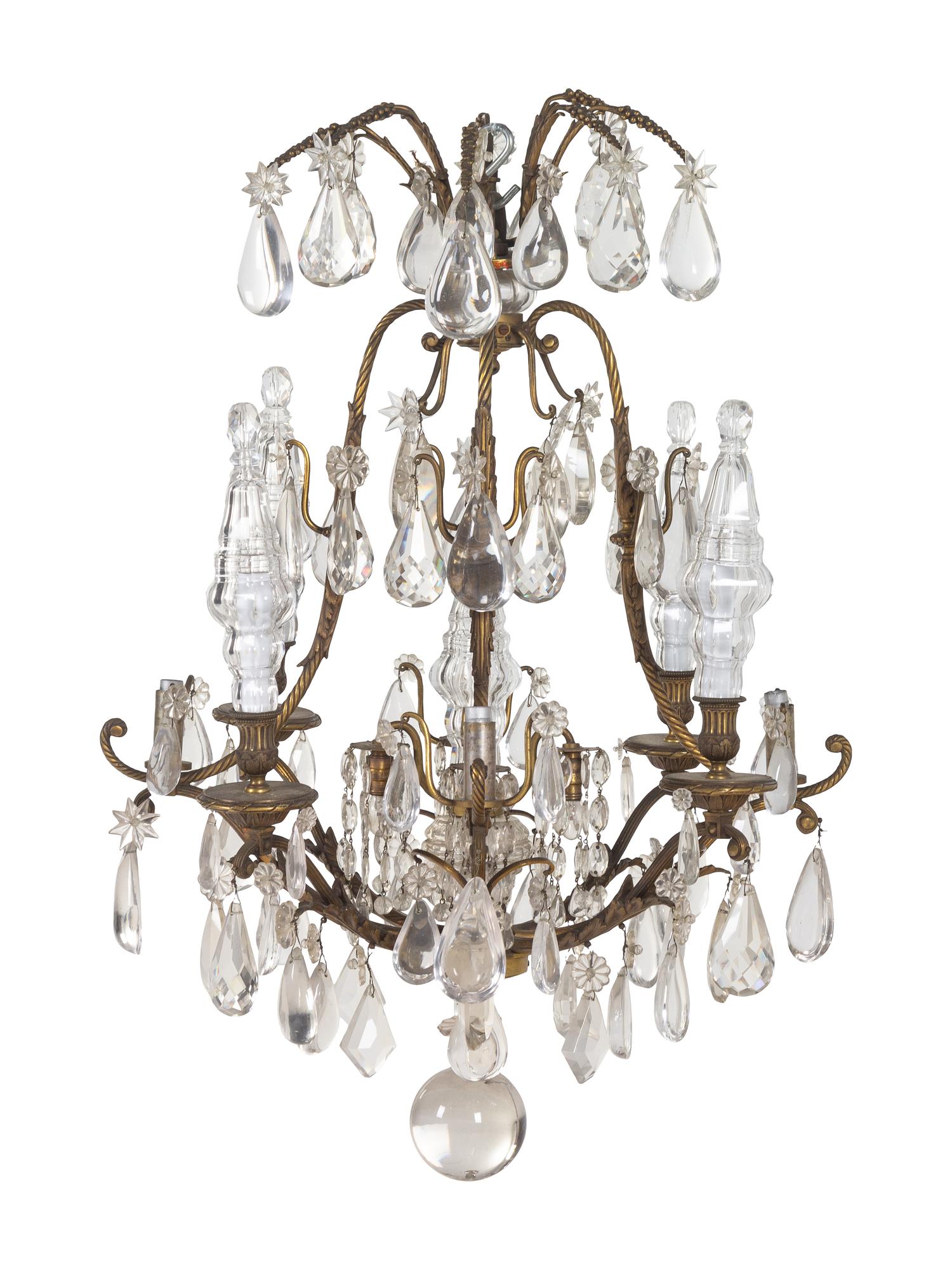 A Continental Gilt Bronze and Cut Glass Eight-Light Chandelier