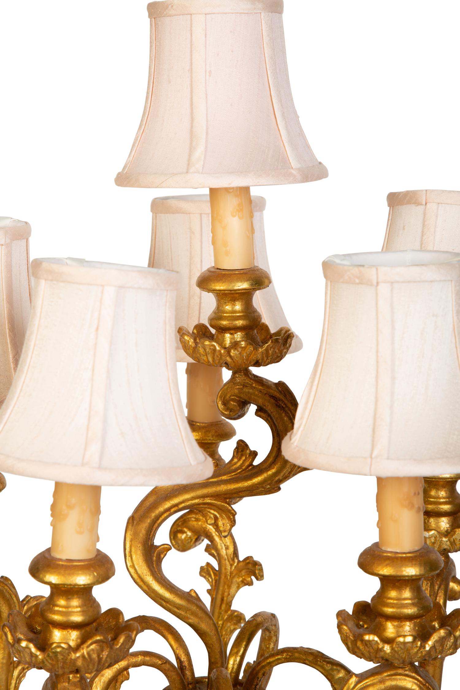 A Contemporary Giltwood Six-Light Table Lamp