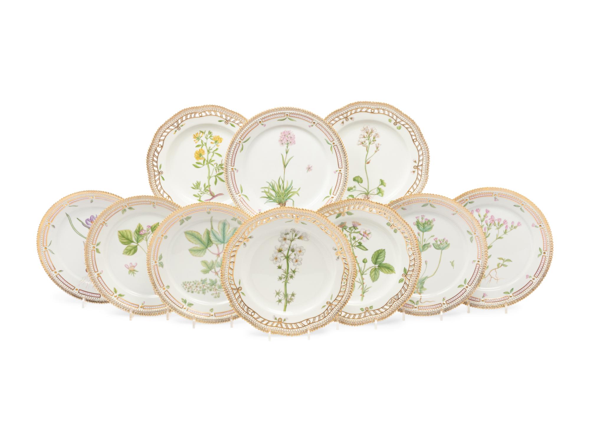 A Group of Fifteen Royal Copenhagen Flora Danica Reticulated Porcelain Luncheon Plates