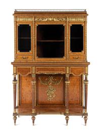 A Louis XVI Style Gilt Bronze Mounted Parquetry Cabinet-on-Stand