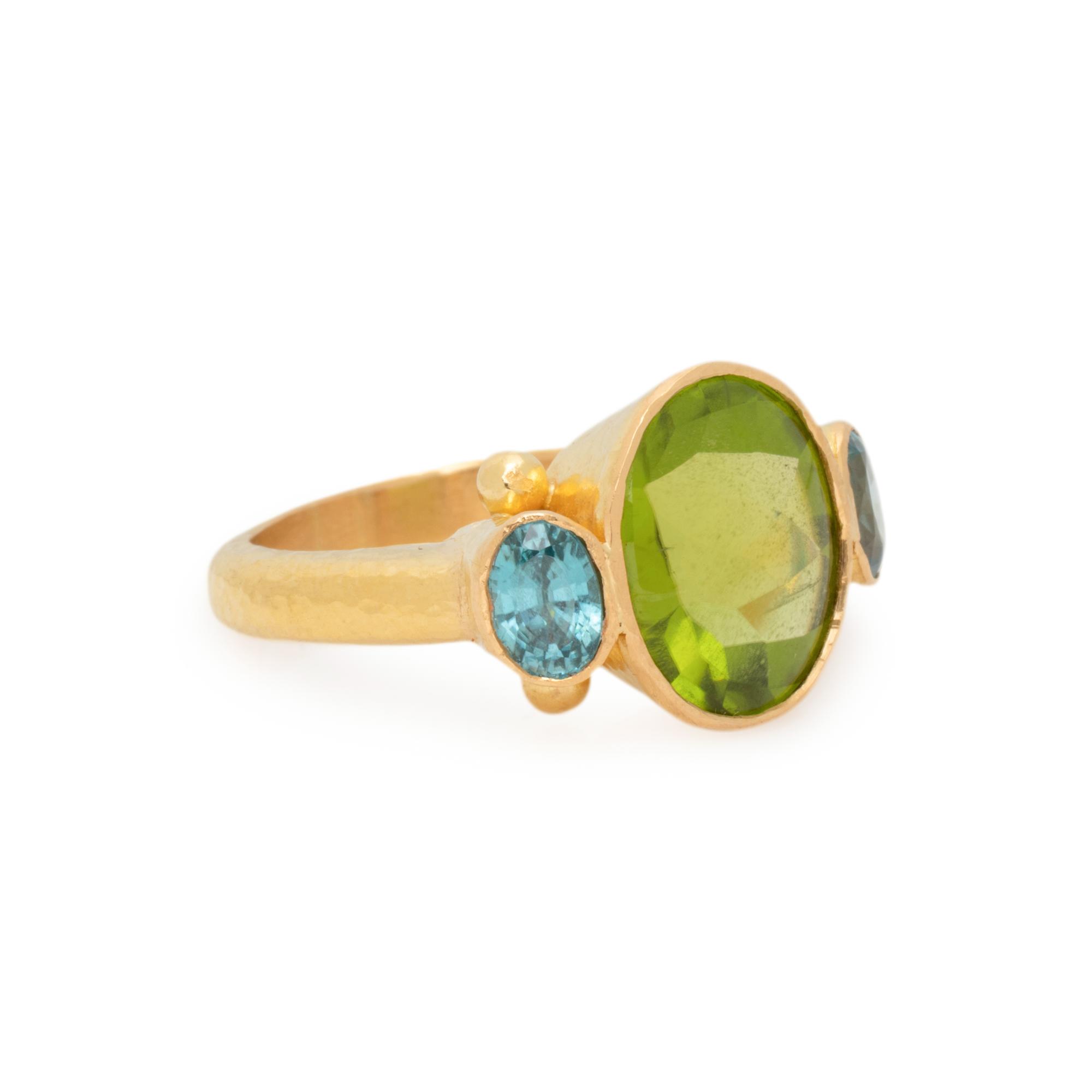 ELIZABETH LOCKE, YELLOW GOLD, PERIDOT AND TOURMALINE RING