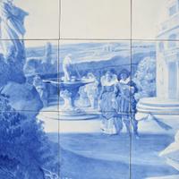 A Delft Tile Mosaic After Frans Hals 70.5" W x 4" D x 64.5" H — Netherlands, 19th Century