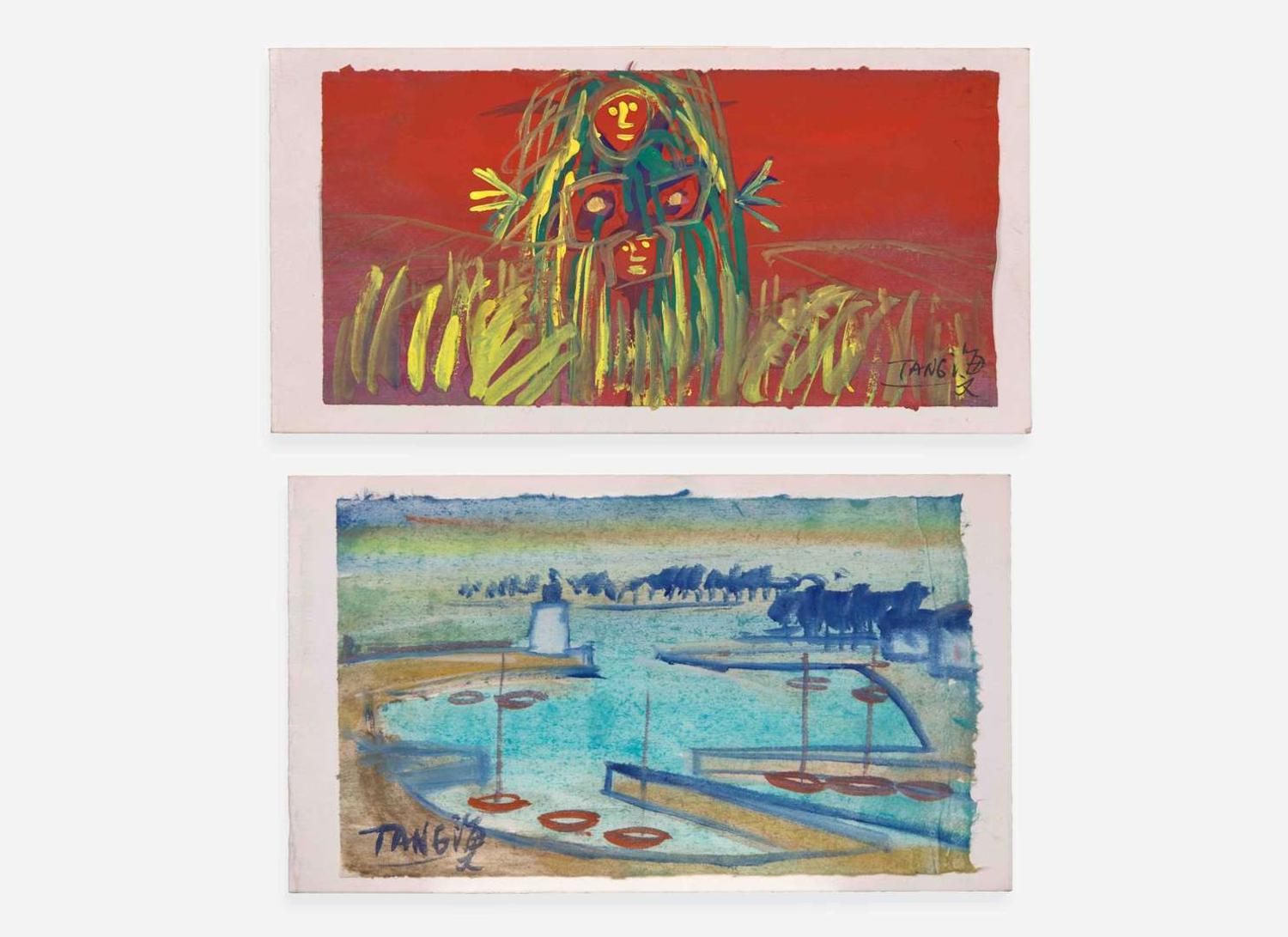 T'ang Haywen (Chinese/French 1927-1991), Two Works, 1961, 1962 曾海文（旅法華裔1927-1991）袖珍畫兩幅