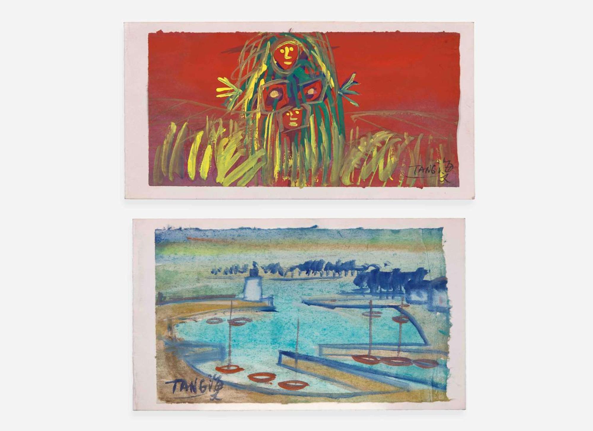 T'ang Haywen (Chinese/French 1927-1991), Two Works, 1961, 1962 曾海文（旅法華裔1927-1991）袖珍畫兩幅