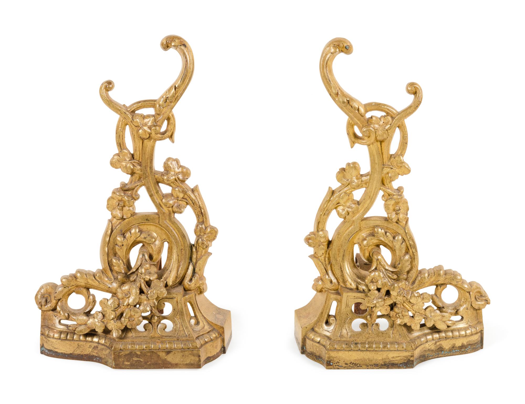 A Pair of Louis XV Style Gilt Metal Chenets