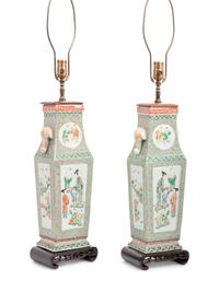 A Pair of Chinese Export Famille Verte Porcelain Vases