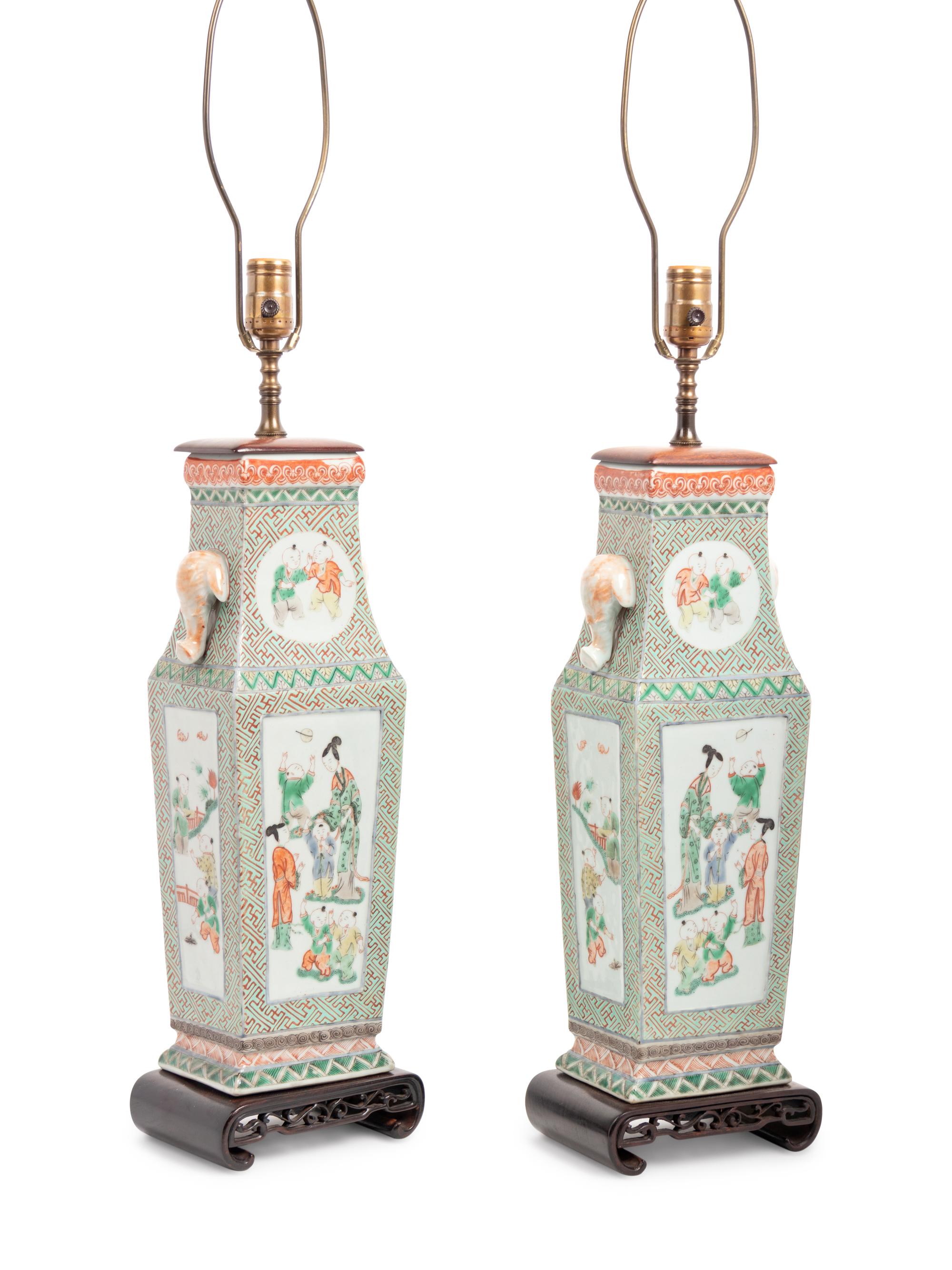 A Pair of Chinese Export Famille Verte Porcelain Vases