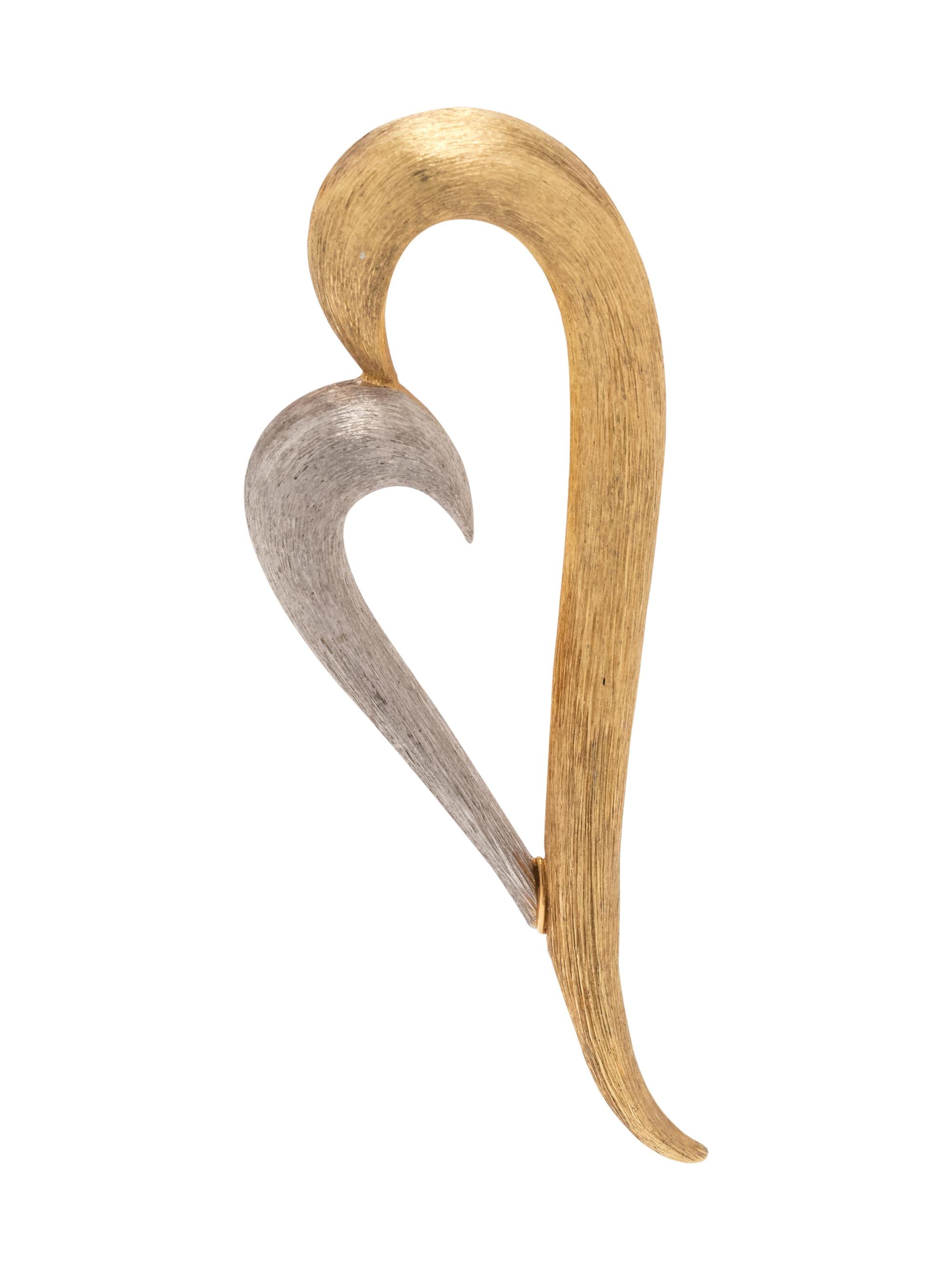 HENRY DUNAY, YELLOW GOLD AND PLATINUM BROOCH