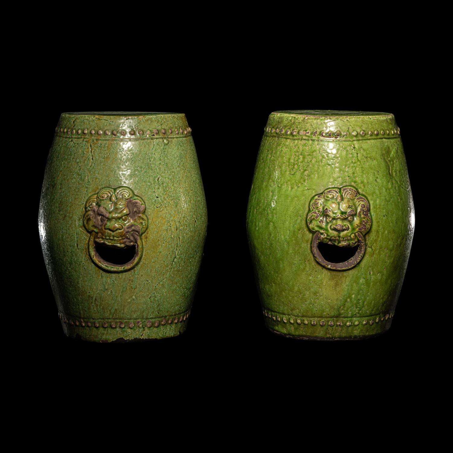 A Pair of Chinese Green Glazed Pottery Garden Stools
