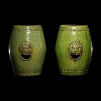 A Pair of Chinese Green Glazed Pottery Garden Stools