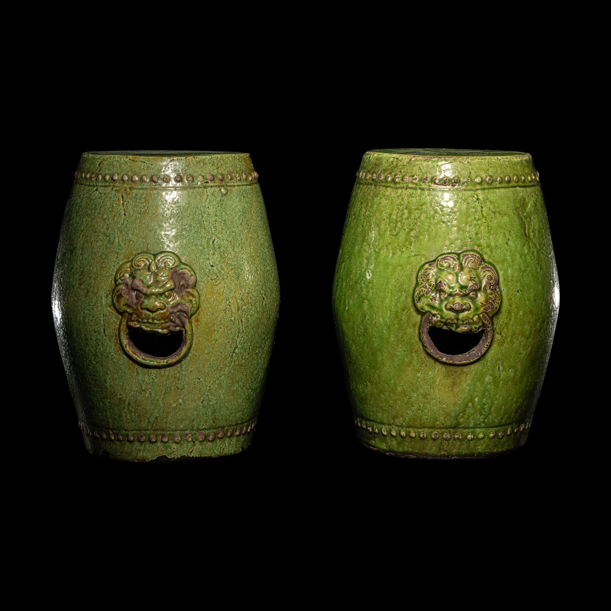 A Pair of Chinese Green Glazed Pottery Garden Stools