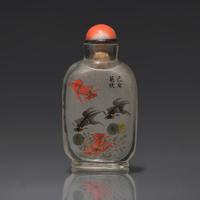 A Chinese Miniature Interior-Painted Glass Snuff Bottle, Signed Ma Shaoxuan — 馬少宣款玻璃內畫魚藻圖配詩文小鼻煙壺