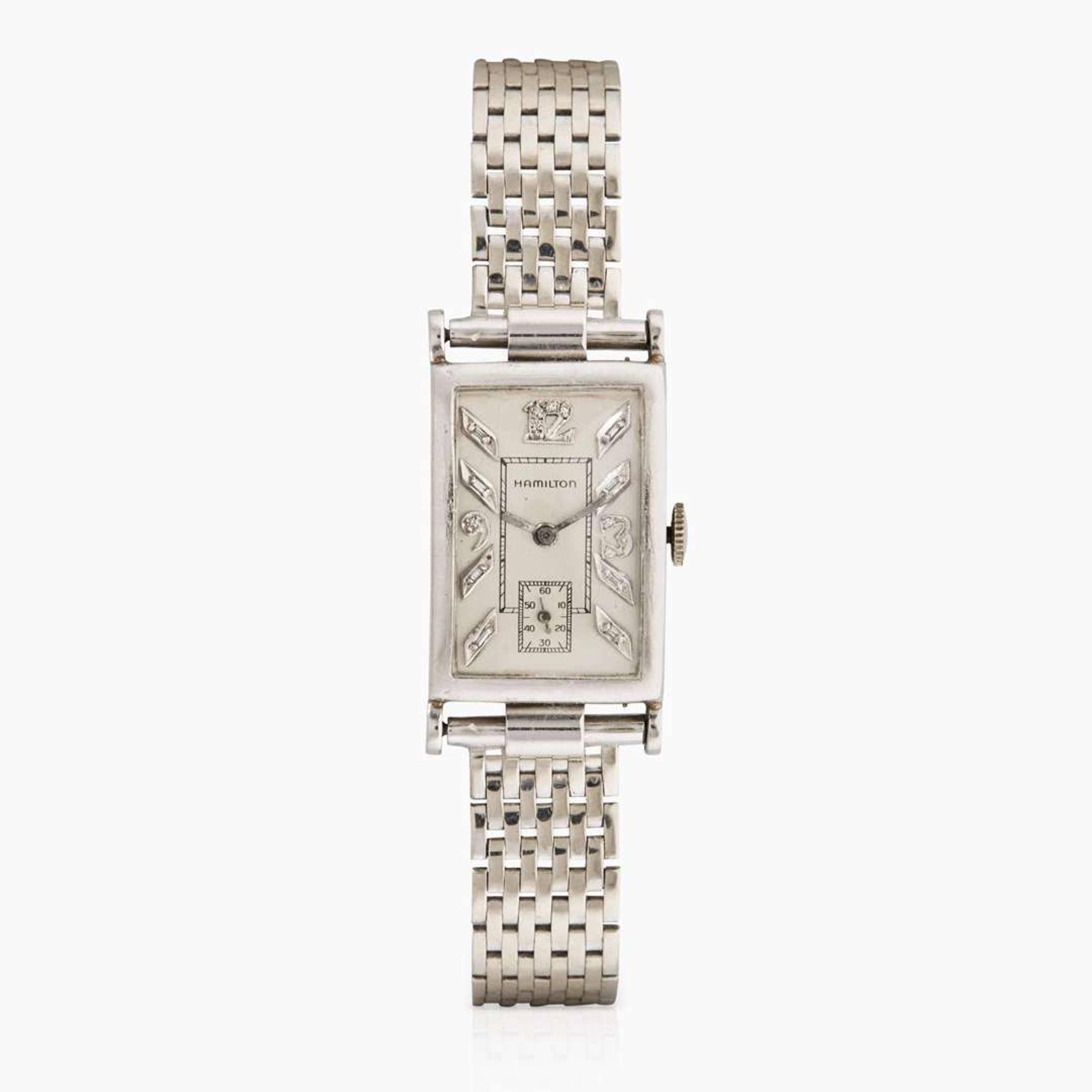 A 14K White Gold Hamilton Watch