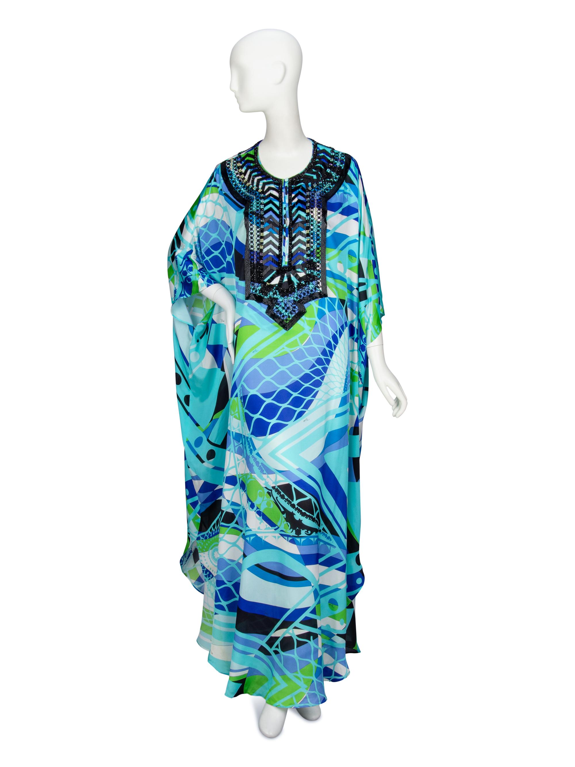 EMILIO PUCCI, EMBELLISHED PRINTED SILK KAFTAN