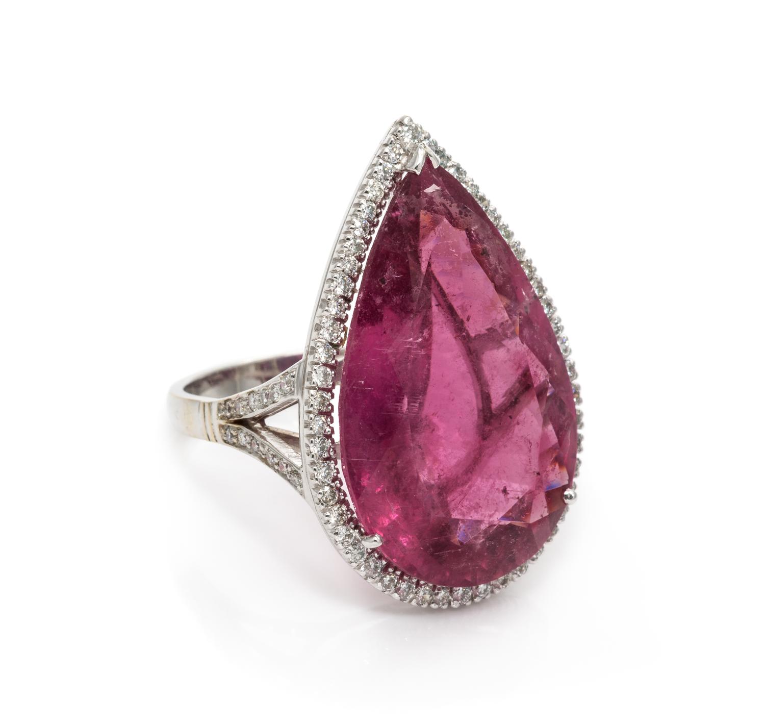 An 18 Karat White Gold, Pink Tourmaline and Diamond Ring, British, 6.90 dwts.