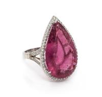 An 18 Karat White Gold, Pink Tourmaline and Diamond Ring, British, 6.90 dwts.