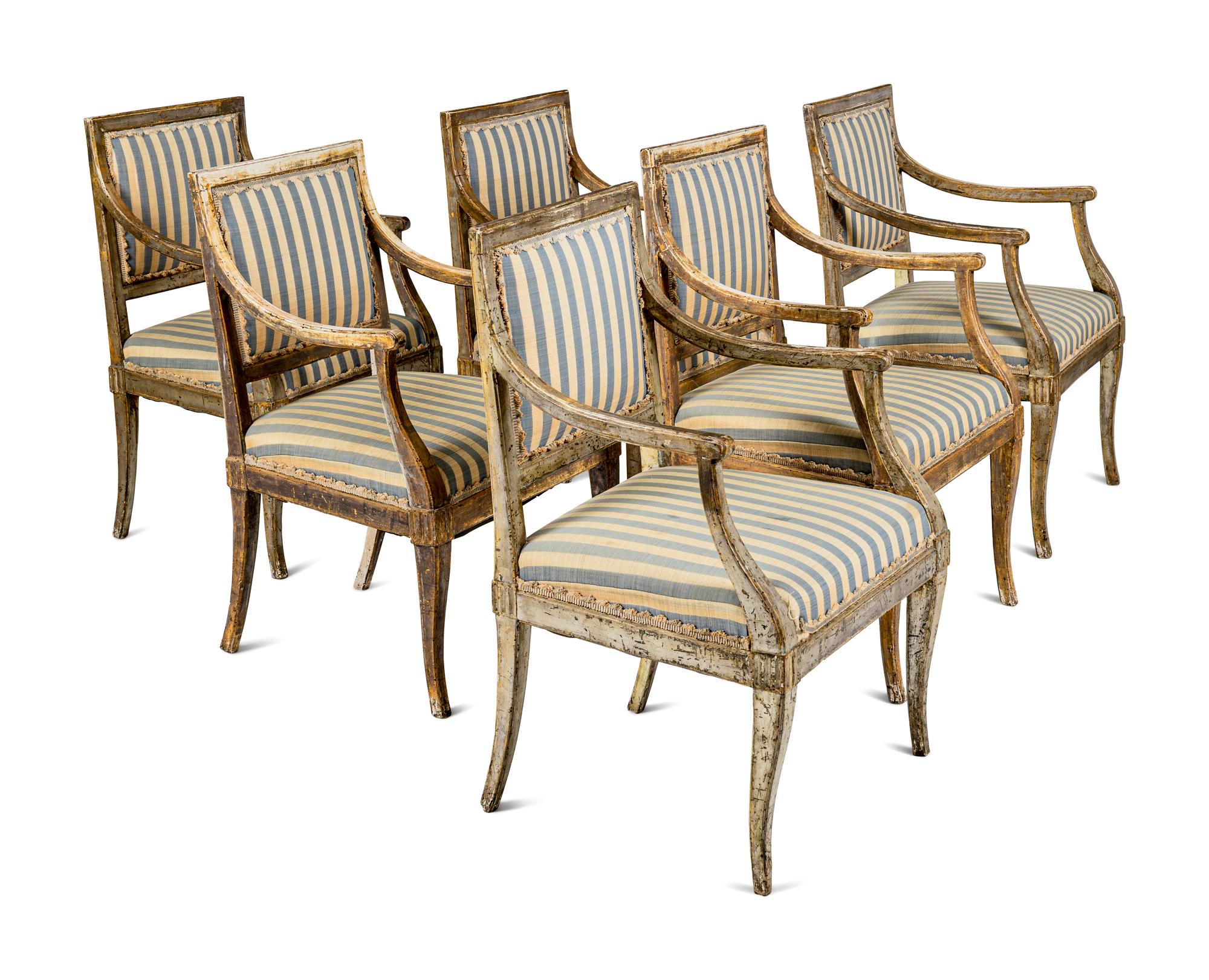 A Set of Six Italian Silvered Armchairs